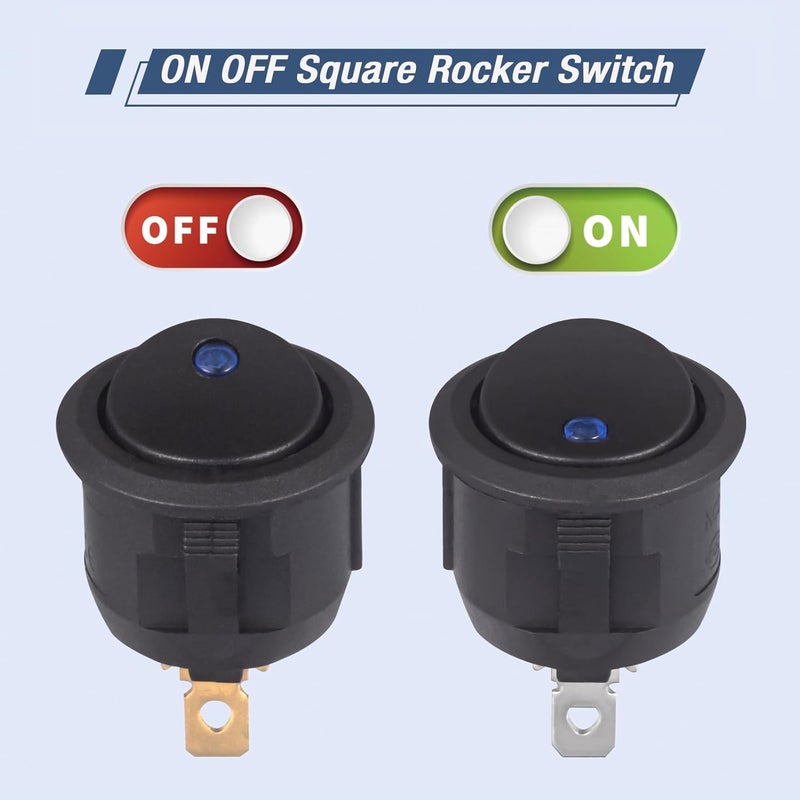 VEXUNGA Lighted Round Rocker Switch 250V 6A 125V 10A AC Blue LED Light Circle Rocker Switches On Off 3 Pin KCD1 Round Toggle Switch for Car Truck (Pack of 10pcs) - Image 4